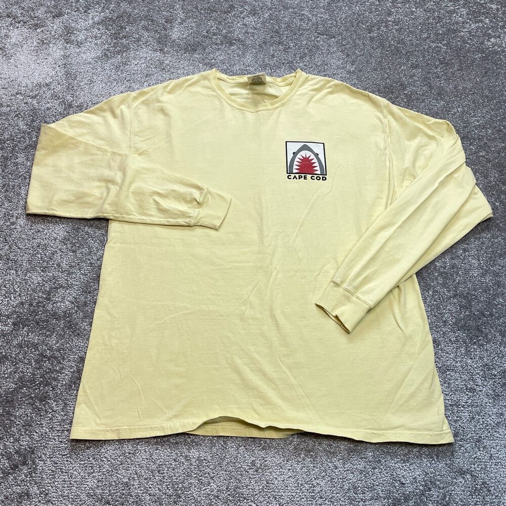 Comfort Wash Shirt Mens XL Light Yellow Long Sleeve Cotton Cape Code Shark Logo